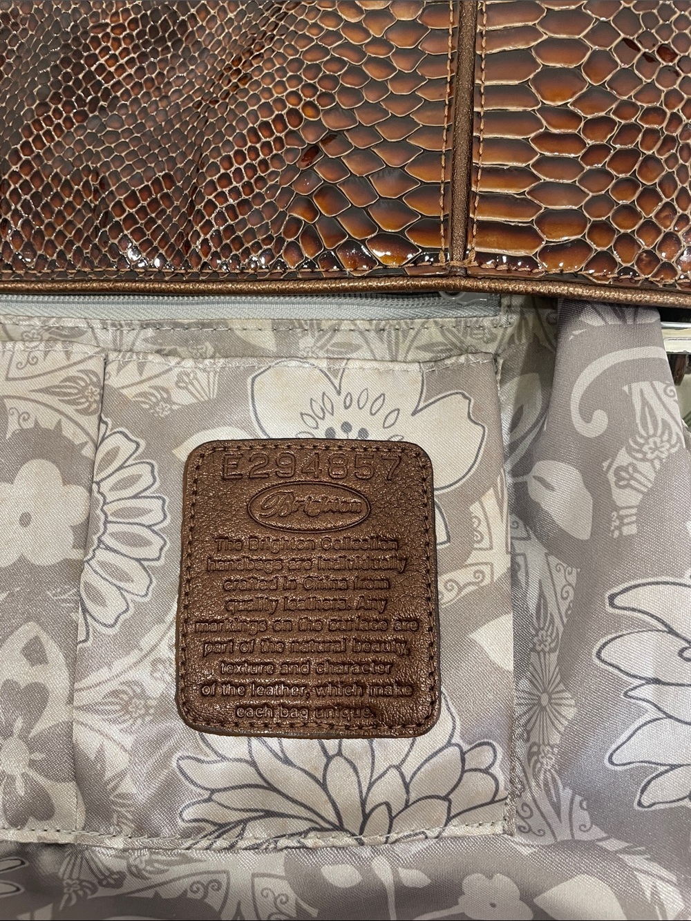 Brighton Brown Faux-Snakeskin Shoulder Bag with Matching Wallet - Picture 5 of 16